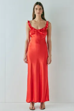 Rosalia Satin Bias Cut Maxi Dress Red