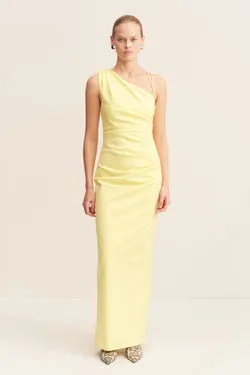 LANI ASYMMETRICAL GATHERED MAXI DRESS - LEMONADE