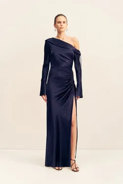 LA LUNE LONG SLEEVE GATHERED MAXI DRESS - MIDNIGHT
