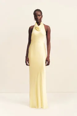 LA LUNE HIGH COWL OPEN BACK MAXI DRESS - LEMON