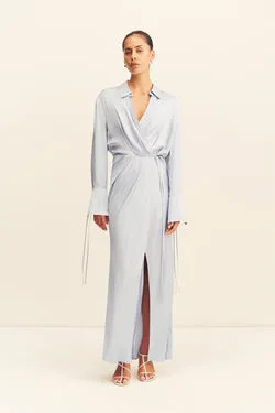 AGNES DRAPED SHIRT MAXI DRESS - ARCADIAN BLUE