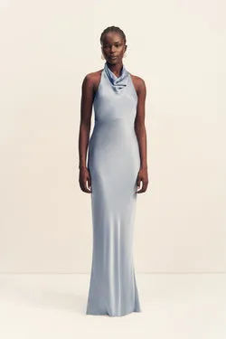 LA LUNE HIGH COWL OPEN BACK MAXI DRESS - POWDER BLUE