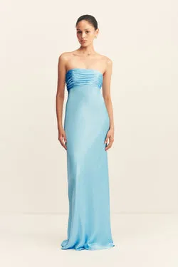 LA LUNE STRAPLESS RUCHED BODICE MAXI DRESS - ICEBERG BLUE
