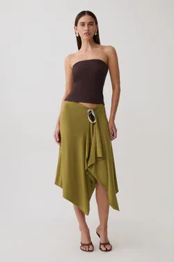 Sault Hankie Midi Skirt with Hardware - Martini Olive