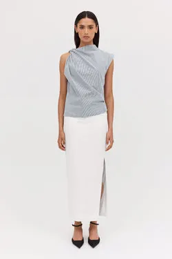 WHITE TEXTURED SUITING UNITY SKIRT