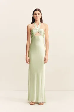 LA LUNE RUCHED HALTER MAXI DRESS - KEY LIME