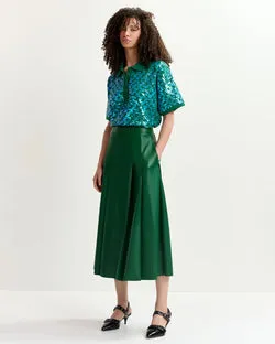 Faux Leather Midi Skirt (Dark Green)