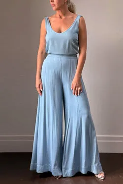 Naxos Wide Leg Pant - Light Blue Denim