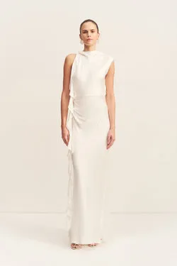 AGNES DRAPED RUFFLE MAXI DRESS - IVORY