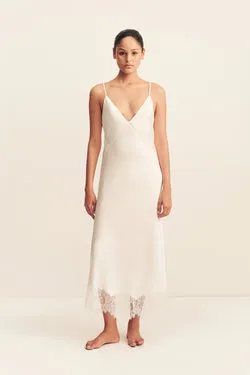 LUSTRE LACE SLIP MIDI DRESS - IVORY