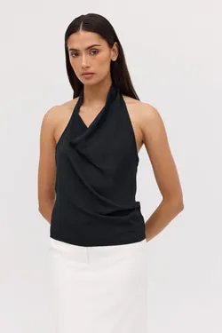 BLACK SATIN SYNC TOP
