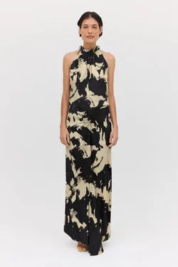 BLACK BLOOM CREPE MAJORCA DRESS