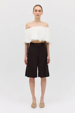 CHOCOLATE SATIN SUITING SURGES SHORT