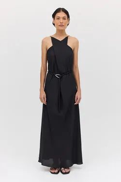 BLACK SILK LOOKING GLASS DRESS