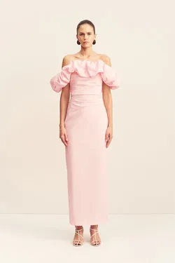 CAMPBELL OFF SHOULDER BUBBLE MAXI DRESS - BALLERINA
