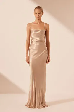 LA LUNE LACE BACK MAXI DRESS - GOLD