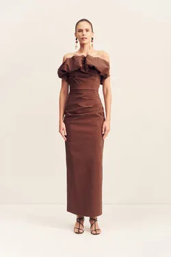 CAMPBELL STRAPLESS BUBBLE MAXI DRESS - ESPRESSO