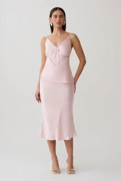 Hattie Satin Midi Skirt - Pale Pink