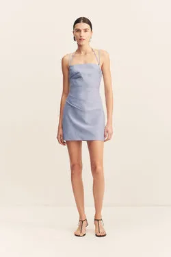 ASHER DRAPED MINI DRESS - CHAMBRAY BLUE
