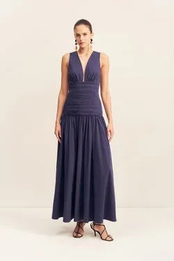 CAMPBELL PLUNGED GATHERED MAXI DRESS - MIDNIGHT