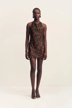 EVERLY HIGH NECK COWL MINI DRESS - CHESTNUT