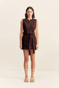 PAULINE ZIP FRONT MINI DRESS - ESPRESSO