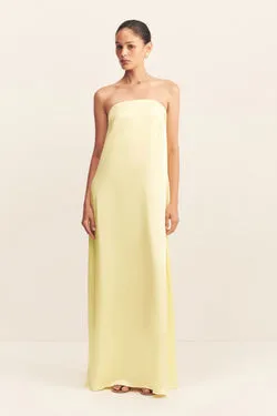 LA LUNE STRAPLESS COLUMN MAXI DRESS - LEMON