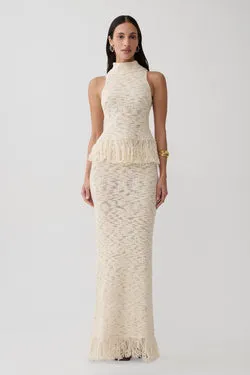 Giovanni Fringe Knit Midi Skirt - Cream