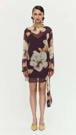 Sheer Floral Mini Dress with Tie Detail