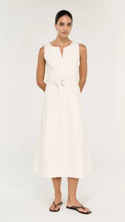 Cotton Belted Wrap Midi Dress in Cream