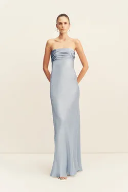 LA LUNE STRAPLESS RUCHED BODICE MAXI DRESS - POWDER BLUE