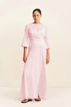AMINA HIGH NECK BALLOON SLEEVE MAXI DRESS - FAIRYFLOSS