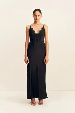 SIMONA LACE SLIP MAXI DRESS - BLACK