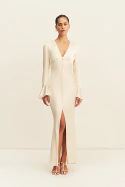 LA LUNE FRILL CUFF BIAS MIDI DRESS - CREAM
