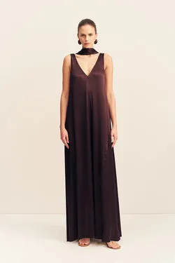 LA LUNE SCARF PANELLED MAXI DRESS - ESPRESSO