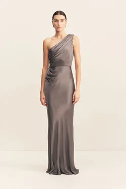 LA LUNE GATHERED ONE SHOULDER MAXI DRESS - GRAPHITE