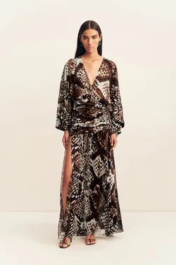 MAIA LONG SLEEVE PLUNGED MAXI DRESS