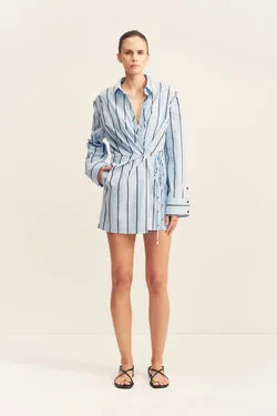 SAXON COTTON DRAPED SHIRT MINI DRESS