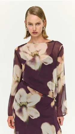 Sheer Floral Maxi Dress with Tie Detail