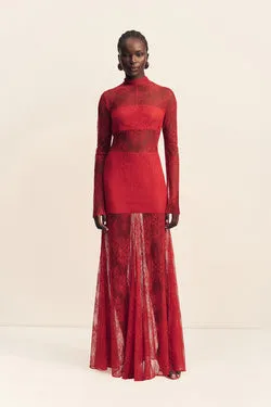 LABYRINTH LACE HIGH NECK MAXI DRESS - CHERRY