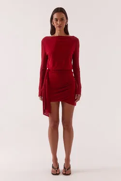 MYRIAD DRAPE MINI DRESS - CHERRY