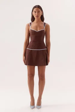 BRITTA MINI DRESS - CHOC/SKY