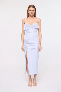 Amaya Ruched Midi Dress-Sky Blue