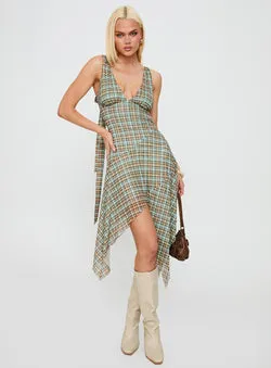 Blaize Asymmetrical Midi Dress Multi Check