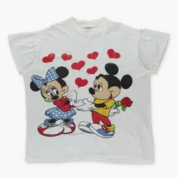 Vintage Mickey & Minnie Mouse In Love 90s Ruched Sleeve Graphic T-Shirt USA Made (XL-XXL)