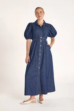 Arlo Denim Belted Dress - Dark Blue