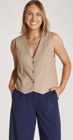 Carrie Linen Blend Vest - Camel