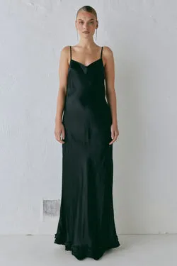 Alber Satin Maxi Dress Black