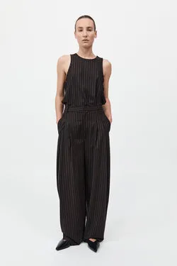 Wool Pinstripe Tapered Pants - Mahogany Stripe
