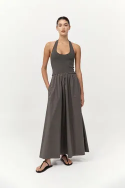Halter Gathered Dress - Khaki